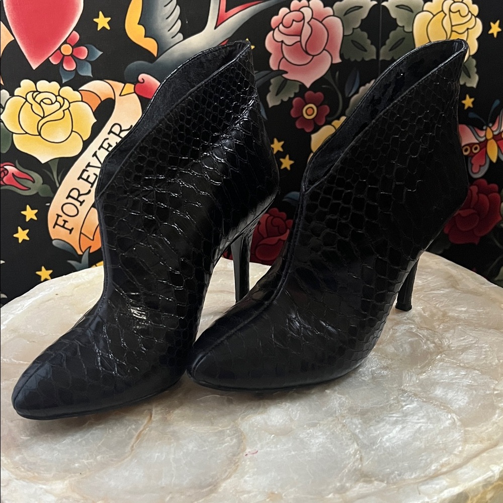 Vince Camuto Black Snakeskin Ankle Booties